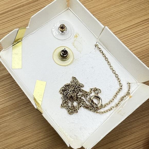 Roman Gold Tone Red Clear Rhinestone Necklace and Earrings Set Dainty Elegant - Picture 3 of 6